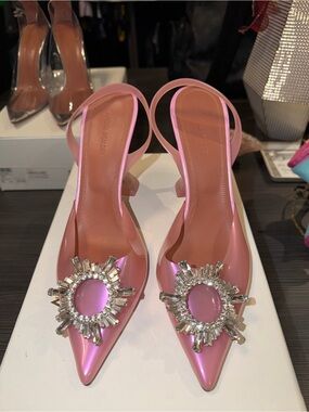 Amina Muaddi BEGUM SLINGBACK Pink Iridescent Pointed-Toe